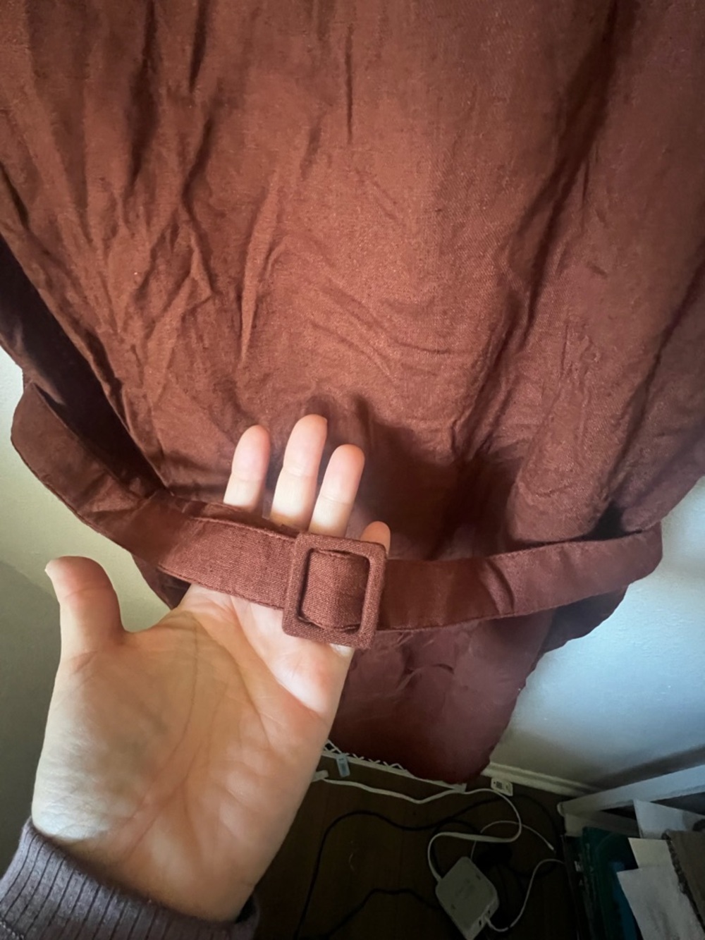 Free People NWT Rust Linen Blend Midi Dress Belted Button Detail Size XL - Picture 6 of 6